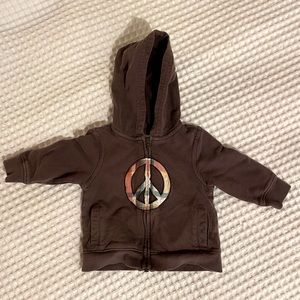 Gymboree Baby Zipped Hoodie with Tie-Dye Peace sign. Size 6-12 months